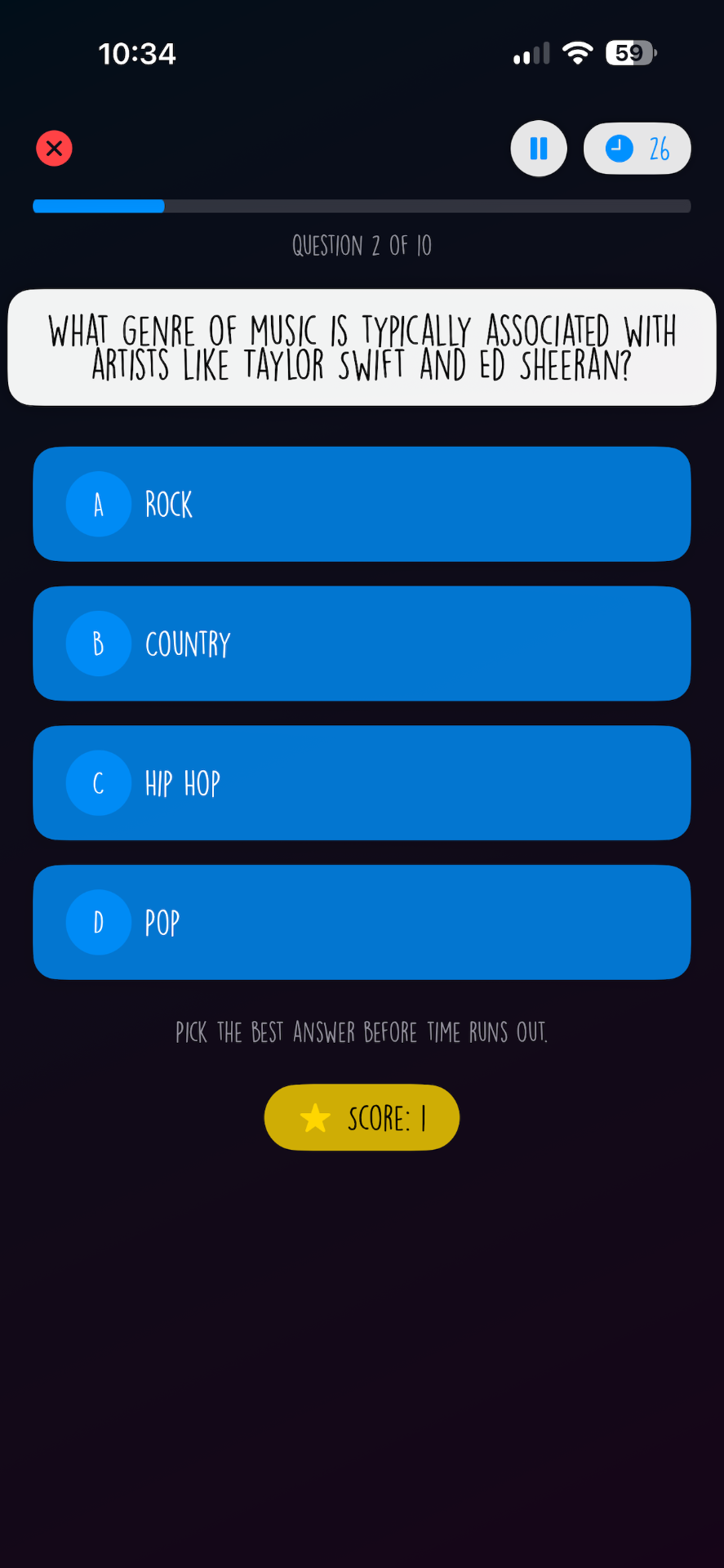 Stan results screen